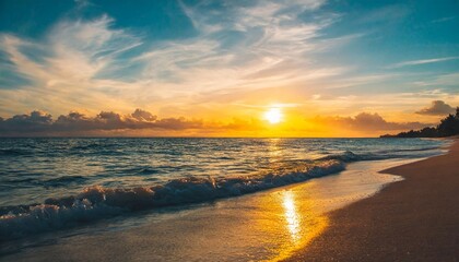 Naklejka premium Tropical Sunset Glow in Relaxing Beach Photography Style