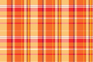 Identity textile plaid pattern, net texture tartan fabric. American check background vector seamless in orange and red colors.