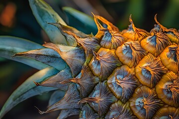 Fototapeta premium A Whole Pineapple with Its Textured Golden Skin and Leaves