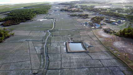 Drone view of hatiya chairman ghat, nijhum dwip, Bangladesh.