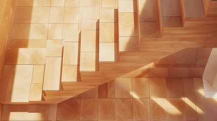 Modern Minimalist Wooden Staircase with Sunlight Streaming Through