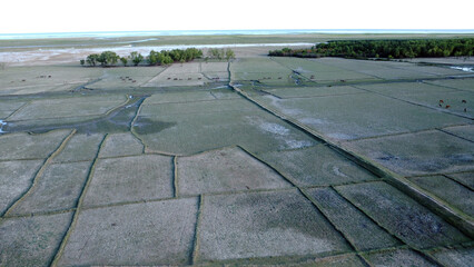 Drone view of hatiya chairman ghat, nijhum dwip, Bangladesh.