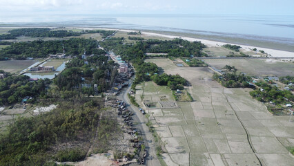 Drone view of hatiya chairman ghat, nijhum dwip, Bangladesh.