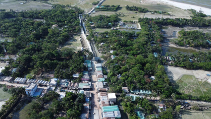 Drone view of hatiya chairman ghat, nijhum dwip, Bangladesh.