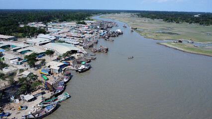 Drone view of hatiya chairman ghat, nijhum dwip, Bangladesh.