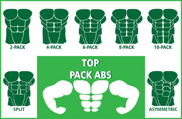 Stomach Icon TOP Packs Core Muscles Abdomen Strong Bodybuilding Bodybuilder Gym Workout Black White Shape Line Outline Sign Symbol EPS Vector