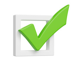 green 3d check mark icon in white box isolated on white background © Andy March