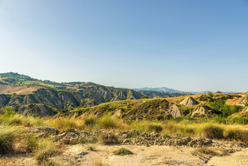 rural countryside landscape during a sunny summer day inside Val d'Agri, Basilicata
