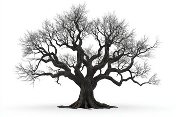 A leafless winter tree view isolated on white background