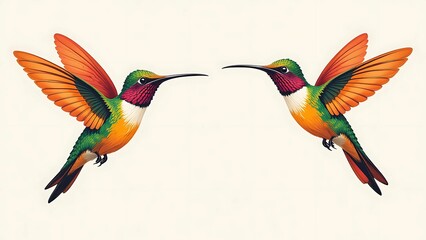 Obraz premium Colorful Hummingbird Vector Illustration in Flight with Spread Wings, White Background