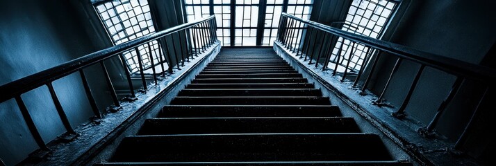 Fototapeta premium Ascending to Light A Dark Staircase Leading Upwards