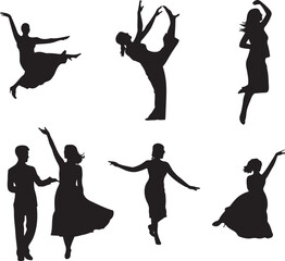Dancing Silhouette Vector Set &ndash; Elegant Female and Couple Dance Poses Illustration