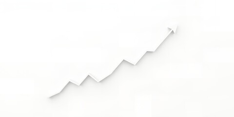 A white upward trending line graph with an arrow on the end against a white background plain