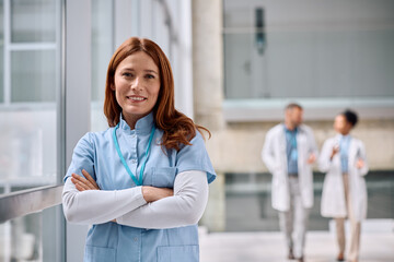 Portrait of confident nurse at the hospital looking at camera.