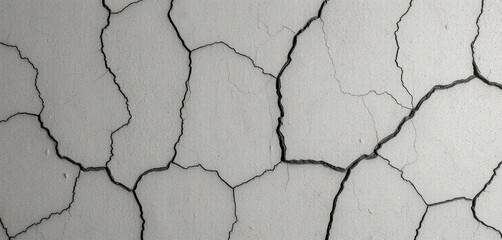 Obraz premium Cracked, aged concrete wall texture; rough, weathered surface with exposed aggregate, fragmented, demolition, building