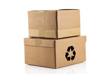 Two cardboard boxes stacked isolated on white background