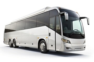 Modern White Tour Bus, Large Windows, Isolated