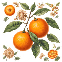 set of tangerines isolated on transparent background