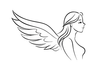 Elegant Angel Outline With Detailed Wing Design For Spiritual Or Fantasy Illustrations And Creative Projects Depicting Freedom