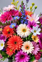 Fototapeta premium Vibrant mixed flowers in a lush, artful bouquet, blooms, fresh, spring