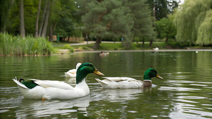 Obraz premium Many swans in the lake. a flock of swans scrambling over food on a river. In the lake swans Swan parents and their children are cockerels. Swans feed in place