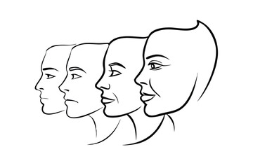 Line Art Illustration Of Evolving Human Emotions Featuring Four Faces With Varying Emotional Expressions Isolated On White Background