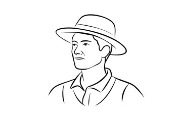 Minimalist Line Art Portrait Of Man Wearing A Fedora Hat Vector Illustration Simple Outline Style Illustration Suitable For Graphic Design