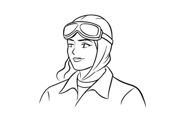 Vector Illustration Of Smiling Female Pilot In Aviation Cap And Goggles On Isolated White Background Aviation Concept Design For Posters