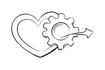 Heart With Gear And Arrow Line Art Illustration Symbolic Of Technology And Love Streamlined Design Isolated On White Background
