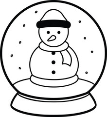 a snowman in snow globe line art