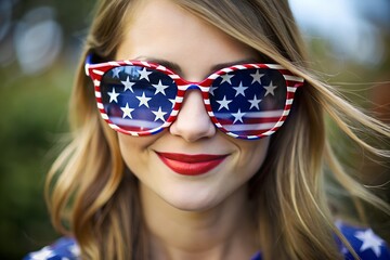 Woman wearing stars-and-stripes sunglasses