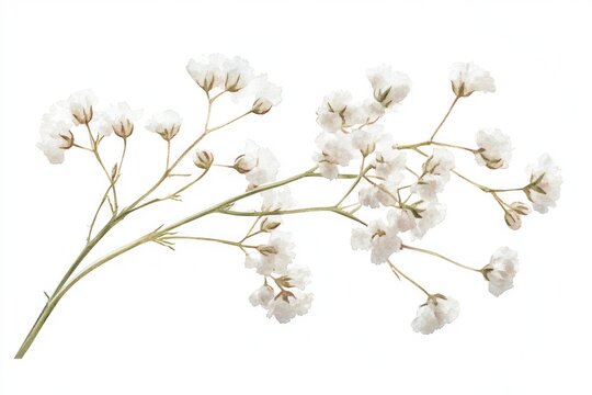 A watercolor baby breath flower isolated on a white background showcasing its delicate white petals and soft details in a clean elegant design