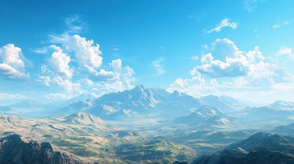 Majestic mountain range and vast landscape under a clear blue sky