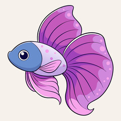 Elegant Halfmoon purple butterfly Betta fish with soft pink hues, flowing fins, and a butterfly-like tail in stunning vector artwork.