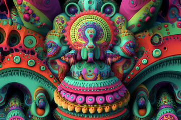 Fototapeta premium Vibrant digital fractal explosion showcasing intricate patterns and colors in a mesmerizing display of abstract art