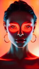 Neon Portrait of a Woman with Dramatic Makeup