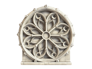 Intricate Stone Rosette Design with Gothic Elements and Details