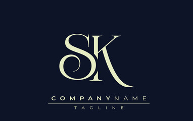 SK abstract Logo. Elegantly Designed Minimalist Monogram Logo with Stylish Lettering. Sophisticated and sleek minimalist monogram showcasing unique lettering design.