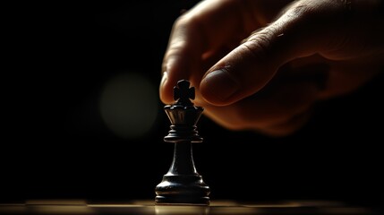 Mastering strategy through a decisive chess move at a dimly lit board