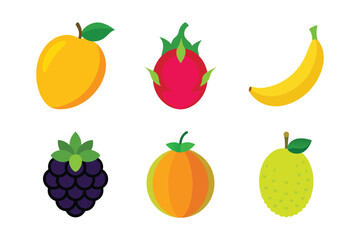 A set of fruits colorful vector illustration
