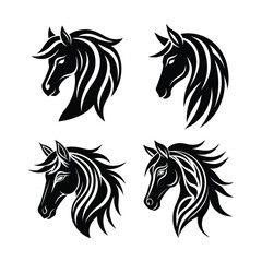 A set of horse head silhouette vector art illustration