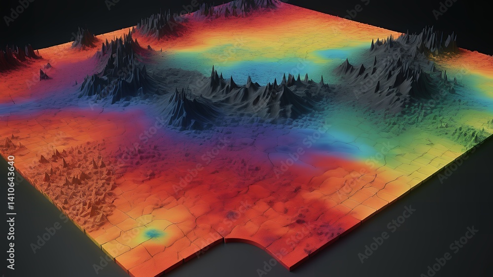 Aufkleber aerial view of a colorful topographic map with mountain ranges and varying elevations shown