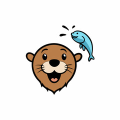 otter head with a fish and a splash