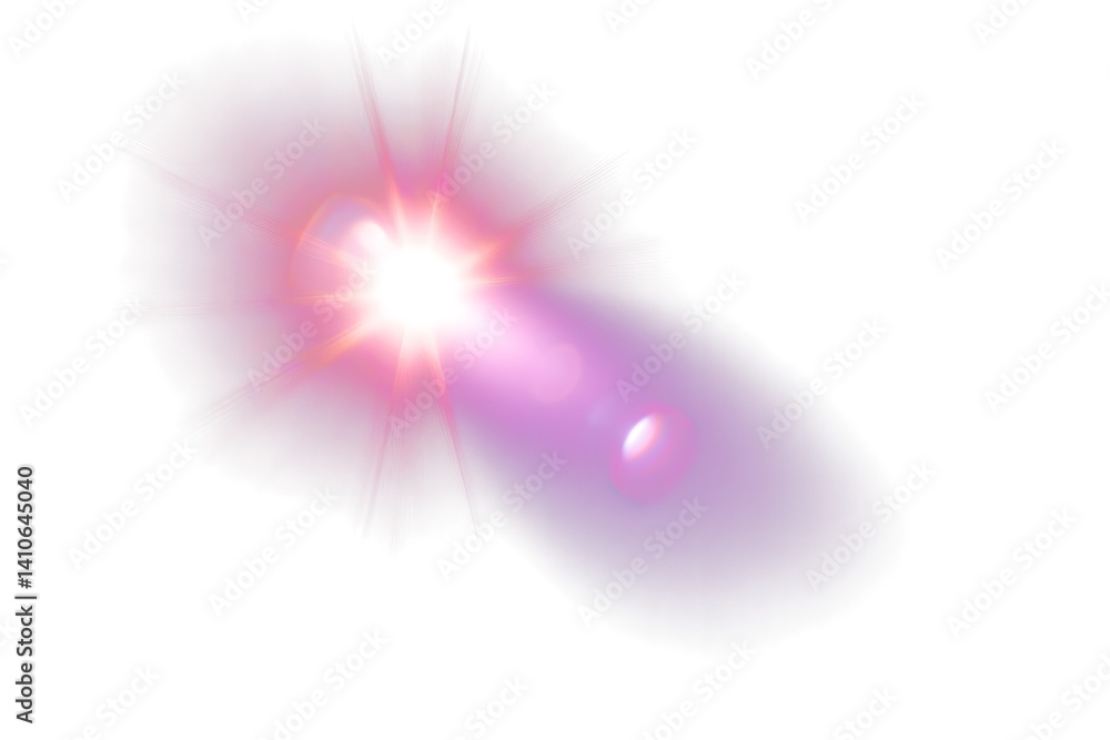 Poster a bright white light source intensely shines with a purple and red lens flare effect against a dark 