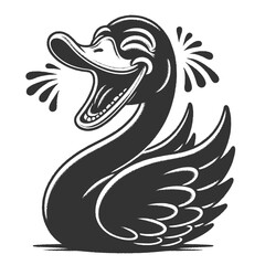 Fototapeta premium cartoonish black swan laughing loudly, offering a satirical twist on the black swan metaphor sketch engraving generative ai vector illustration. Scratch board imitation. Black and white image.