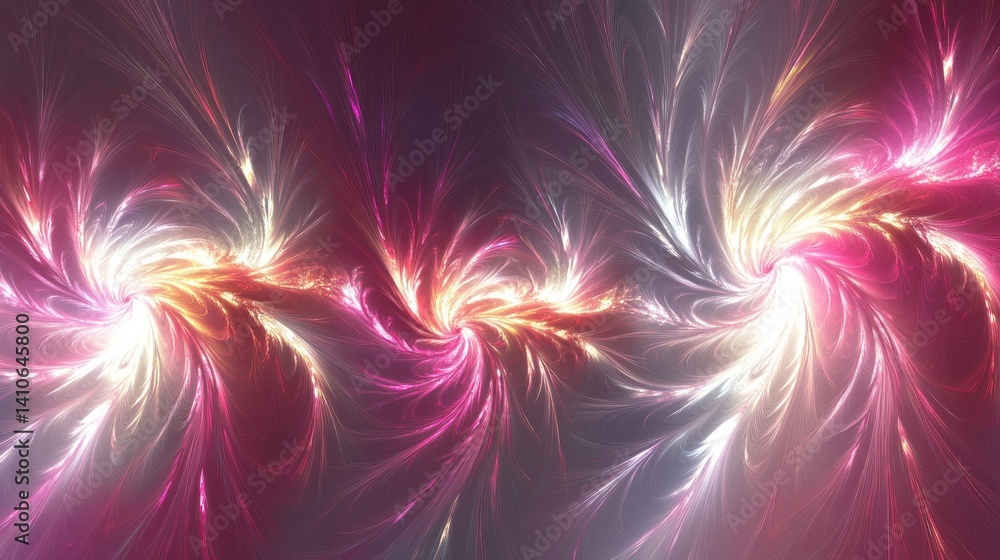 Poster vibrant swirling fractal patterns of light and color.