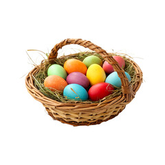 Naklejka premium Happy Easter Colorful Eggs Basket decoration isolated on transparent background 