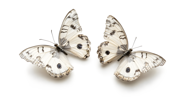 Two white butterflies with black spots on their wings