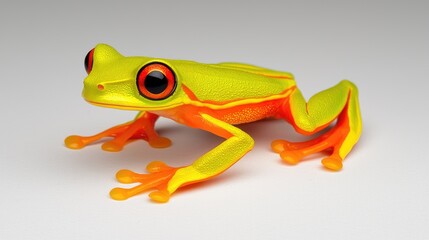 Obraz premium Colorful green and orange frog on white background nature photography studio environment close-up view animal concept