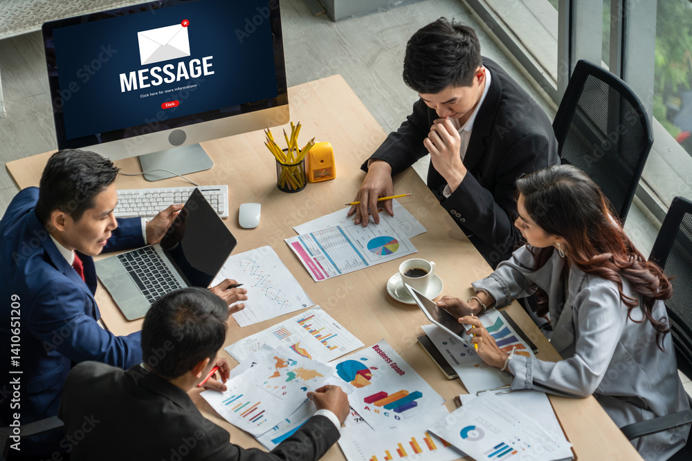 Poster email notification message showing on computer screen snugly. digital marketing message information 